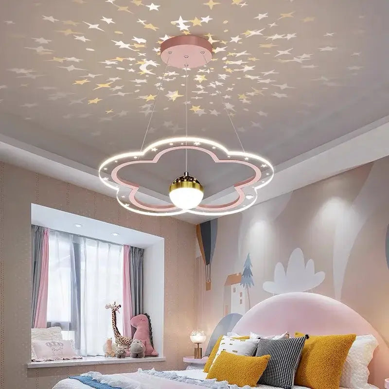 Whimsical pink & gold cloud flower led chandelier bedroom light