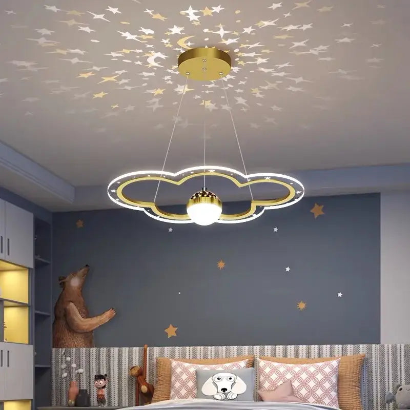 Whimsical pink & gold cloud flower led chandelier bedroom light