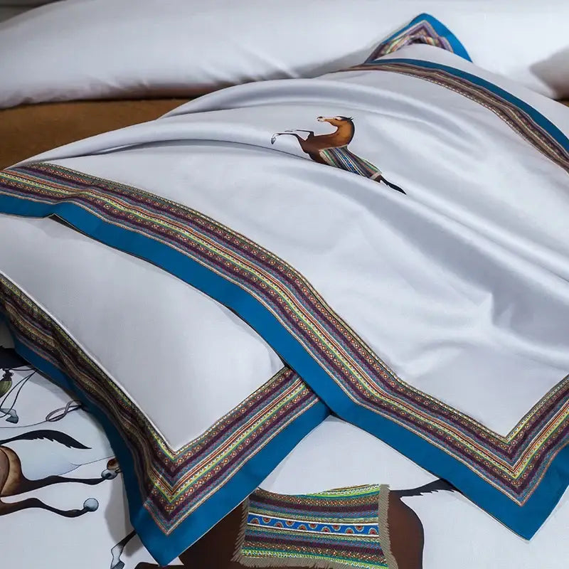 White and brown galloping horse luxury bedding set bedroom decor