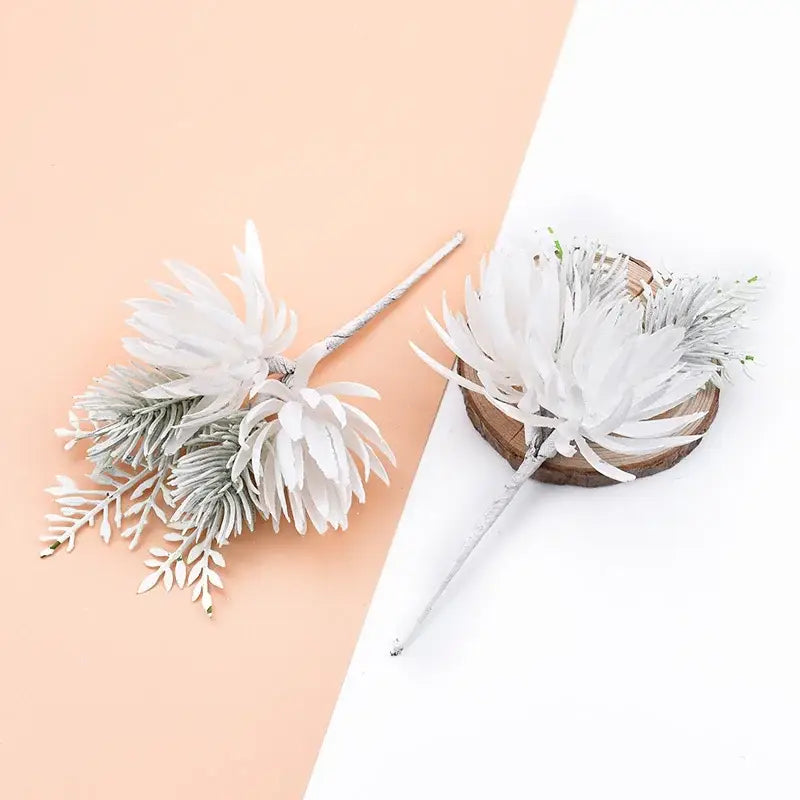 White and frosted green decorbites decorative flowers wedding bouquet