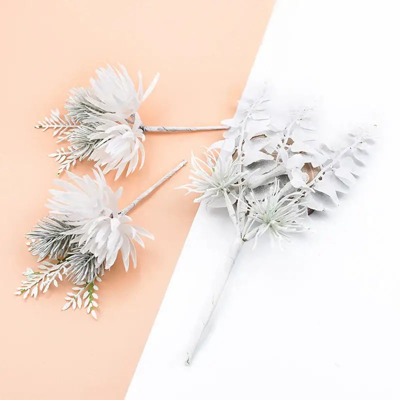 White and frosted green decorbites decorative flowers wedding bouquet