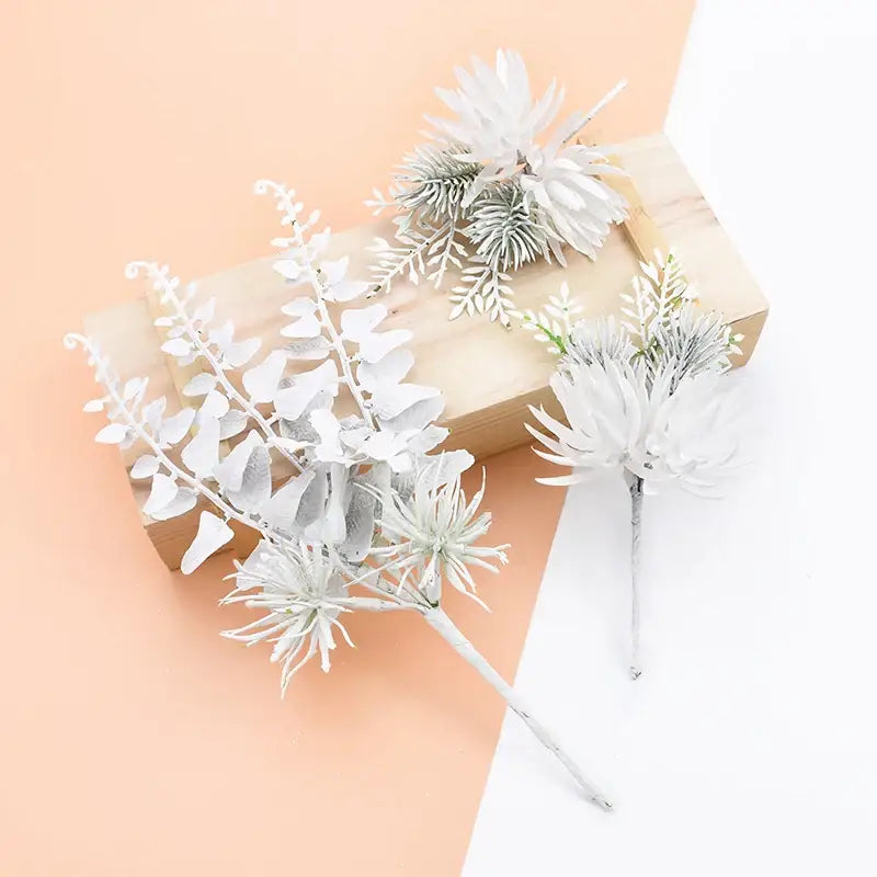 White and frosted green decorbites decorative flowers wedding bouquet