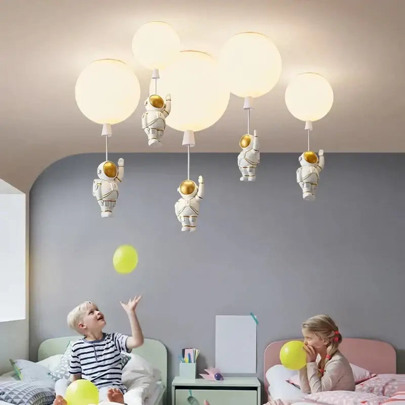 White and gold decorbites astronaut space ball ceiling lamp kids room
