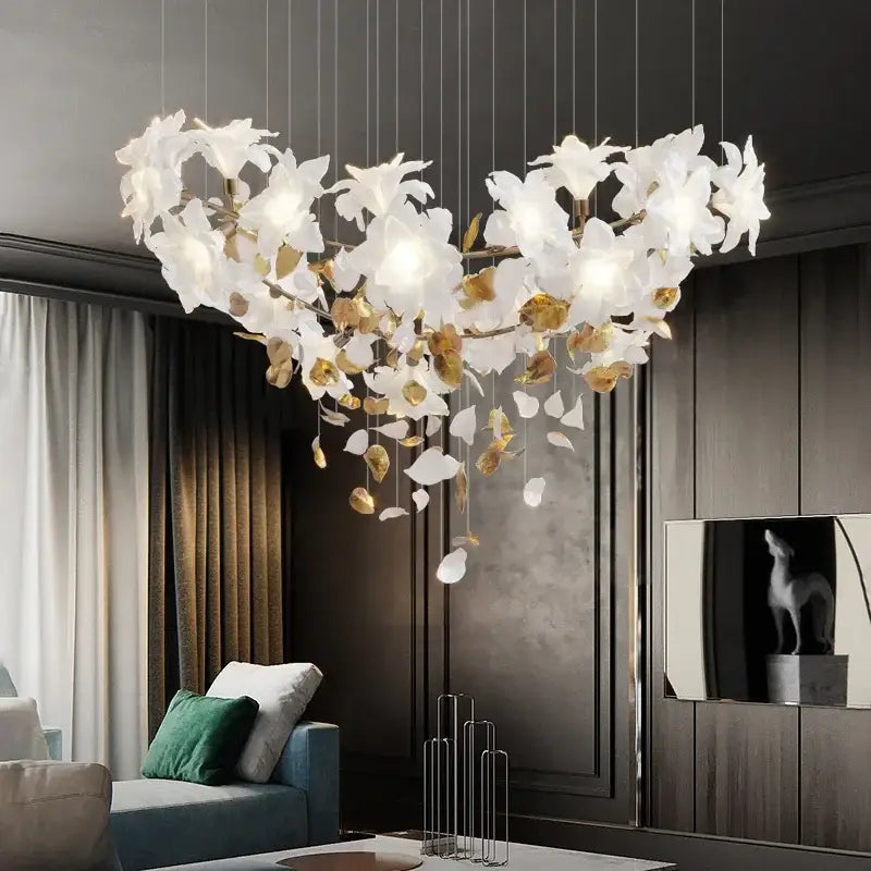 White and gold decorbites crystal flower chandelier living room light
