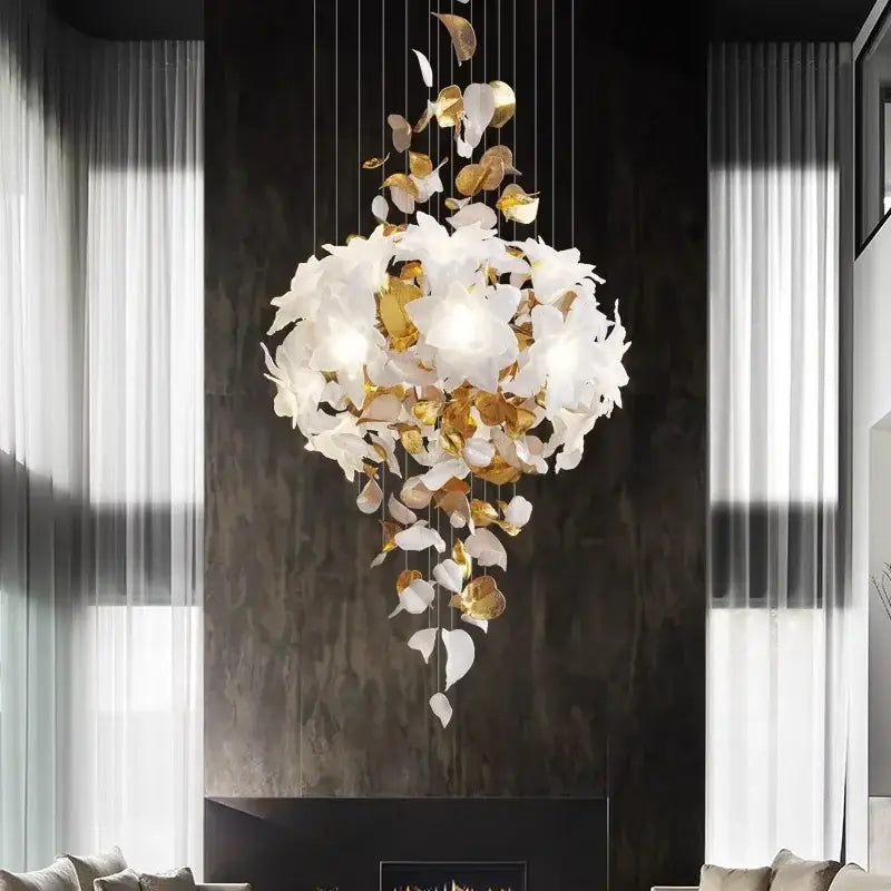 White and gold decorbites crystal flower chandelier living room light