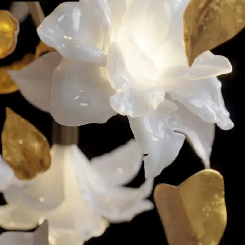 White and gold decorbites crystal flower chandelier living room light