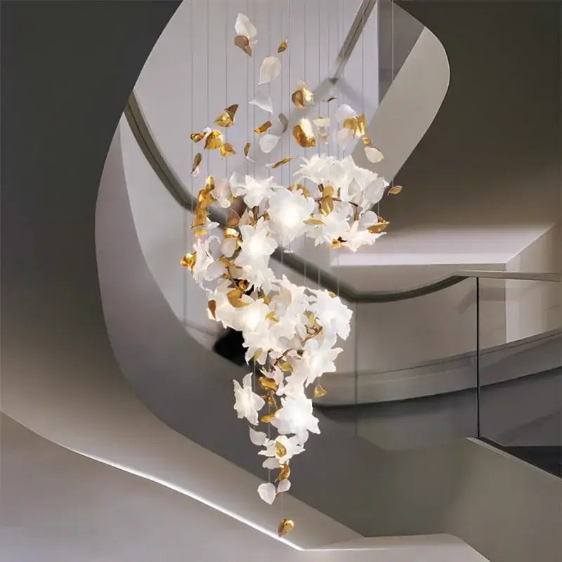 White and gold decorbites crystal flower chandelier living room light