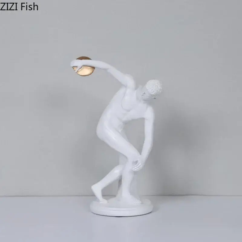 White and gold discus thrower resin sculpture living room decor