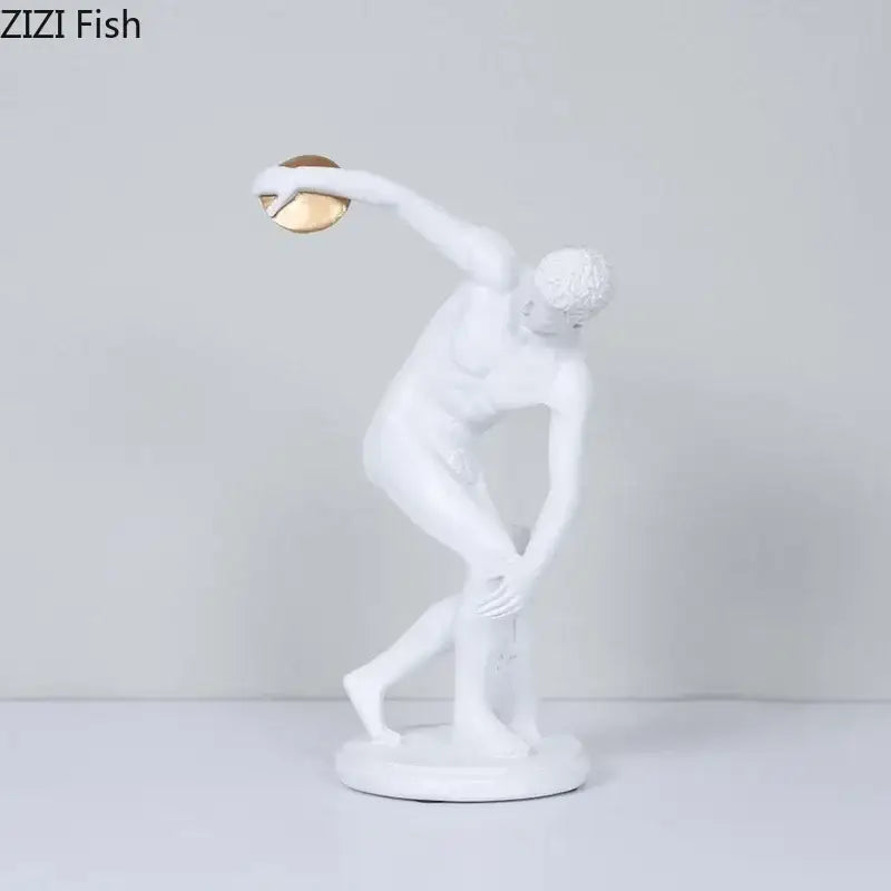 White and gold discus thrower resin sculpture living room decor