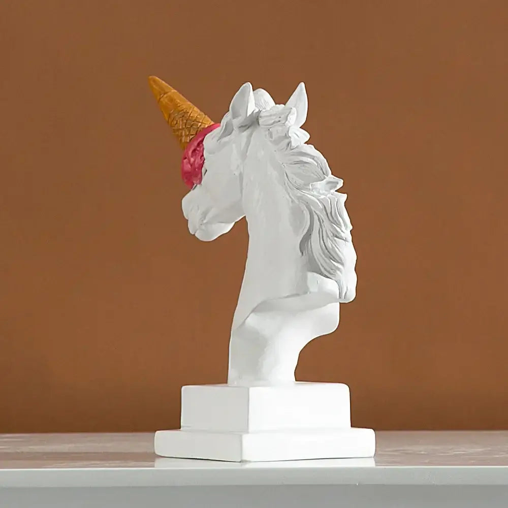 White and gold ice cream horse head sculpture office decor
