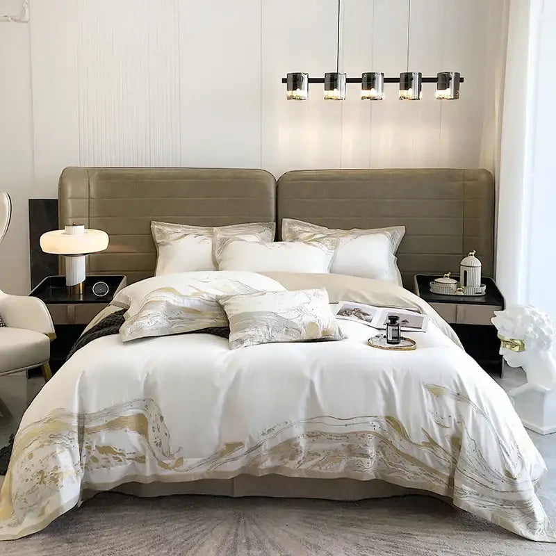 White and gold marble egyptian cotton luxury bedding set bedroom