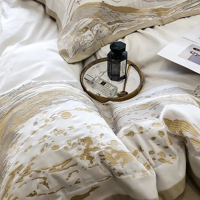 White and gold marble egyptian cotton luxury bedding set bedroom