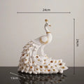White and gold peacock sculpture living room home decor ornament
