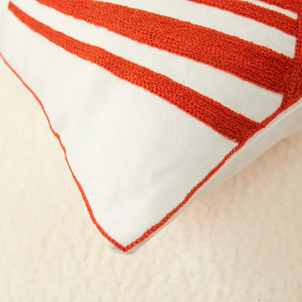 White and olive green embroidered leaf pillow cover living room