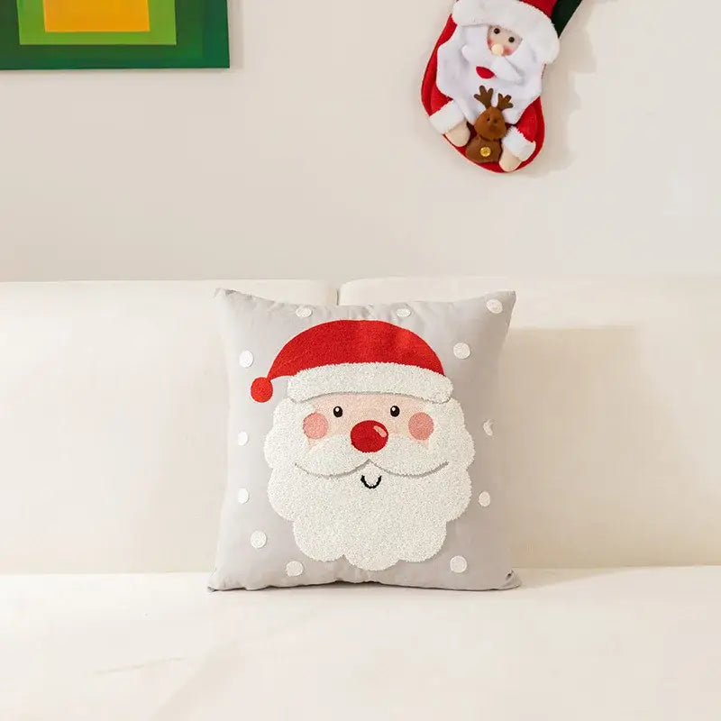 White and red embroidered christmas pillow cases living room decor