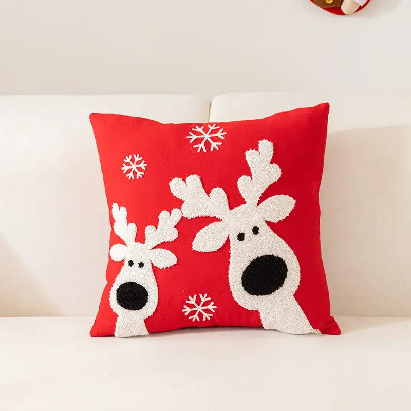 White and red embroidered christmas pillow cases living room decor