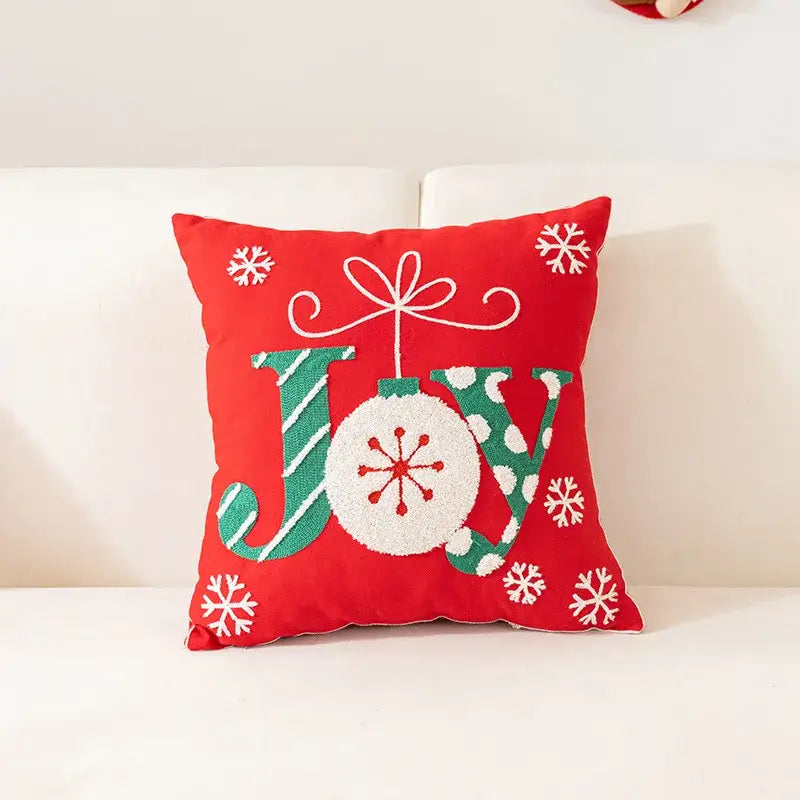 White and red embroidered christmas pillow cases living room decor