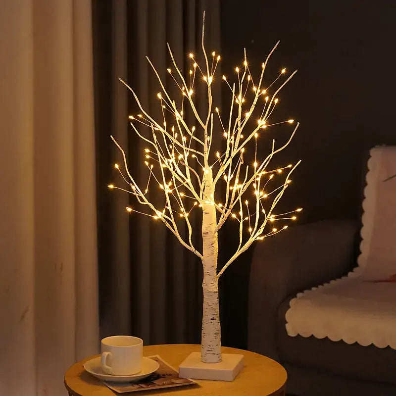 White birch tree led night light bedroom warm glowing decor