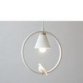 White bird iron ring pendant light for bedroom ceramic decor