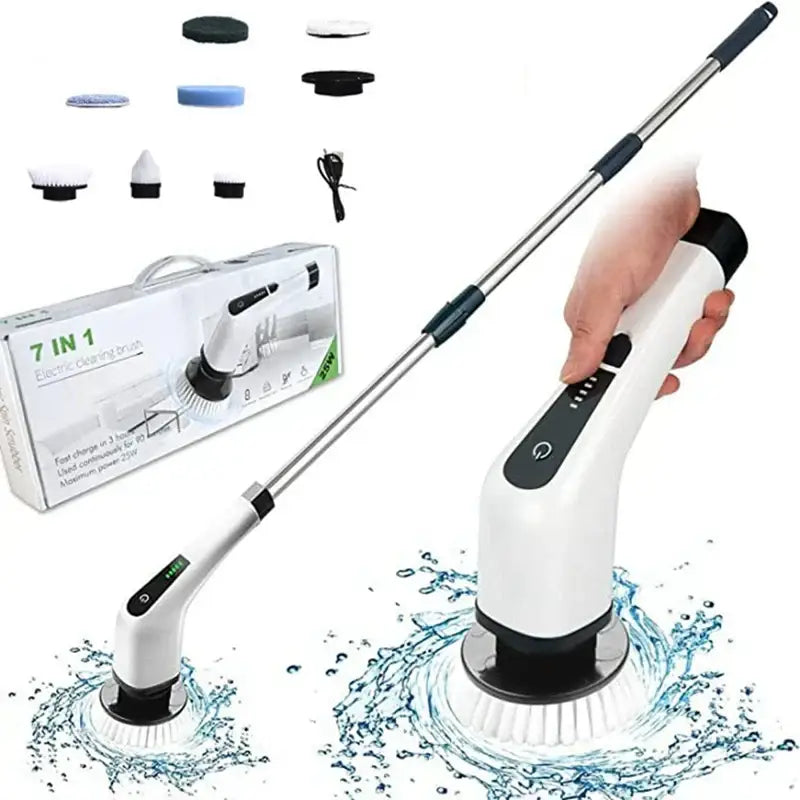 White & black electric spin scrubber – bathroom cleaning brush