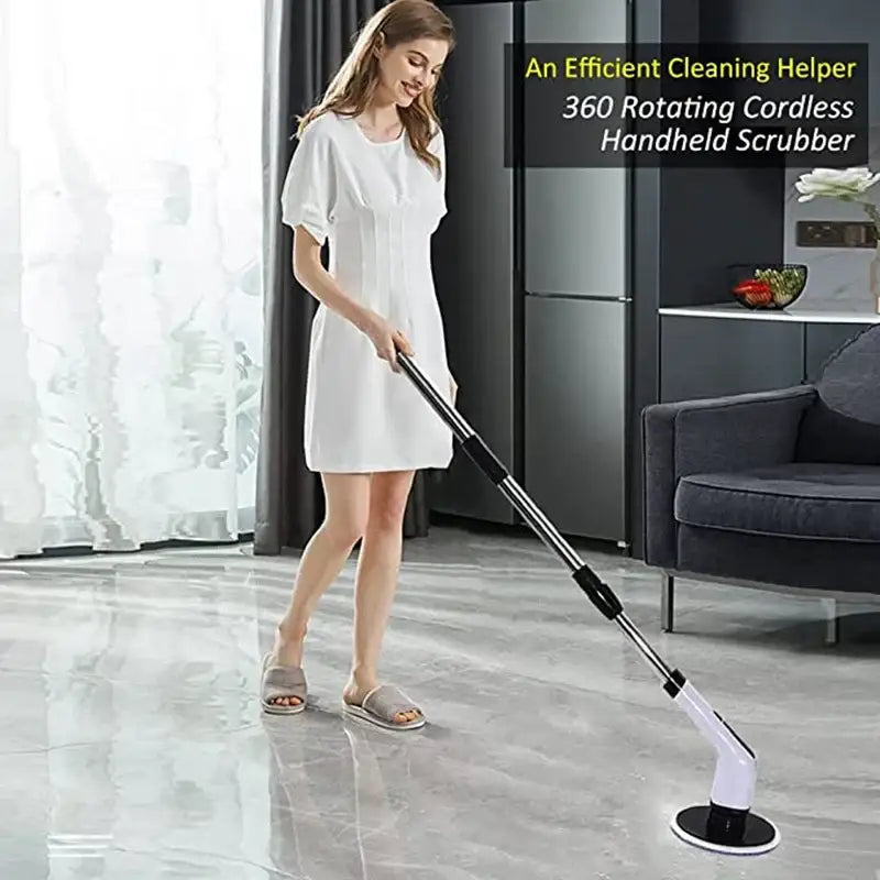 White & black electric spin scrubber – bathroom cleaning brush