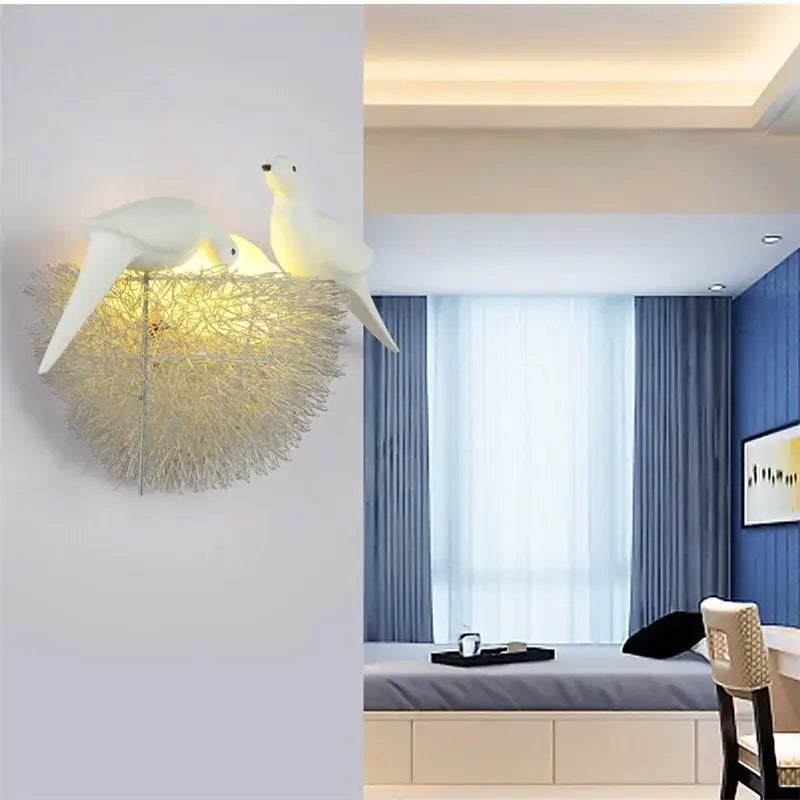 White ceramic bird nest led wall lamp bedroom decor