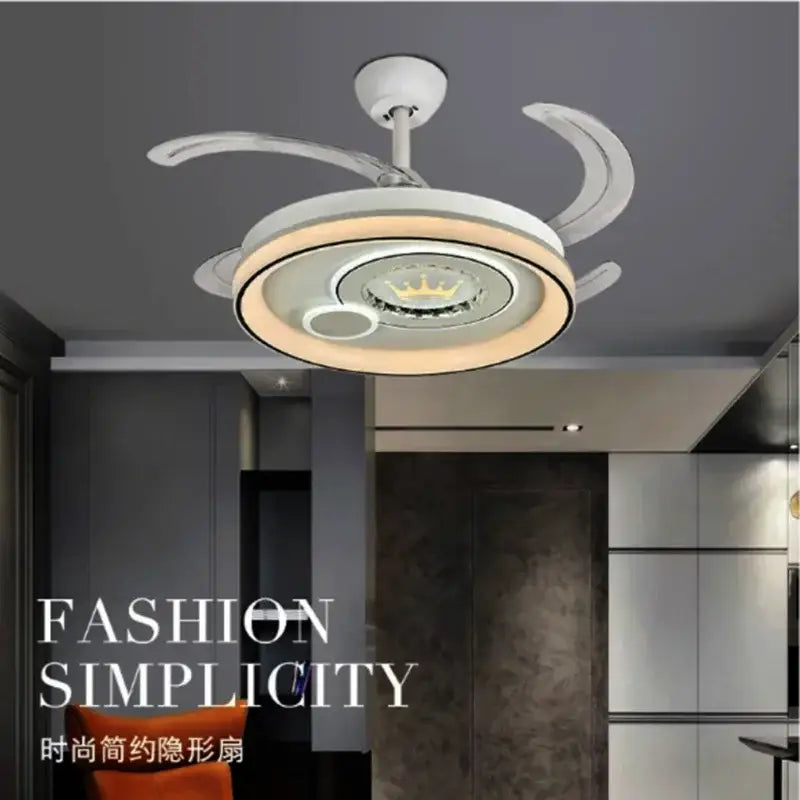 White circular remote control ceiling fan decorbites dimmable smart bedroom