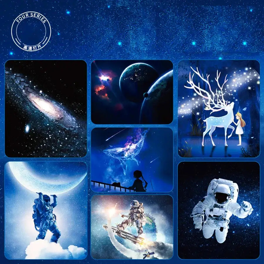 White circular starry night light projector bedroom deer decor