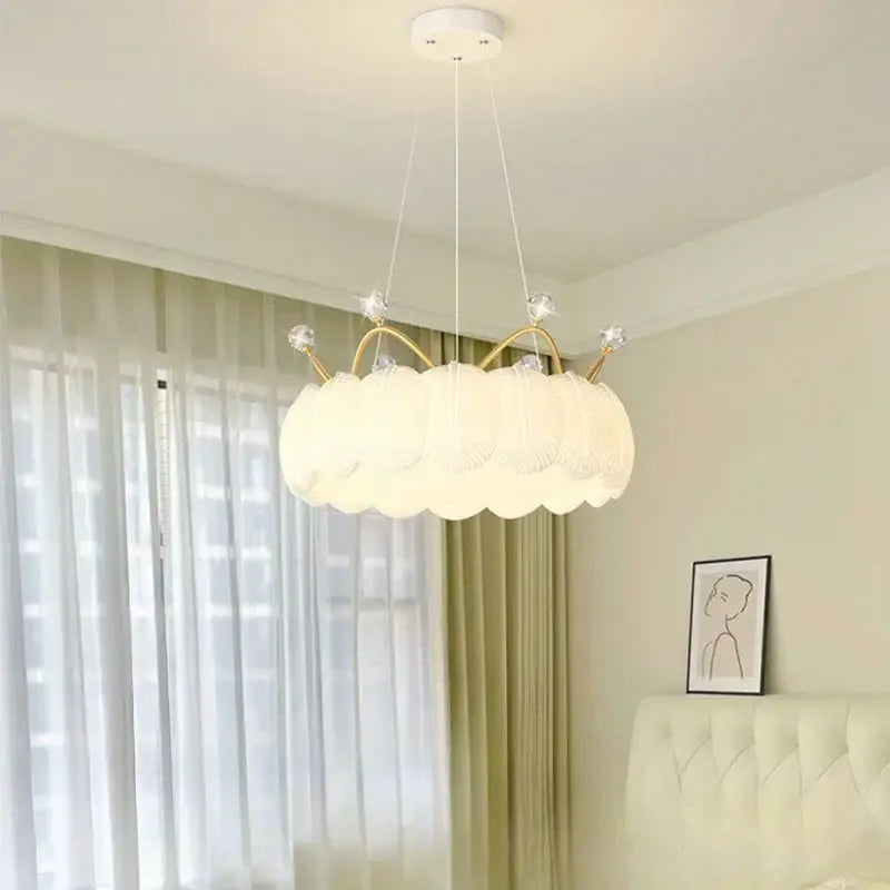 White cloud led crown small chandelier gold & white bedroom light