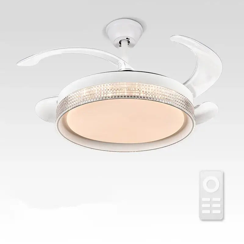 White crystal invisible chandelier led ceiling fan living room