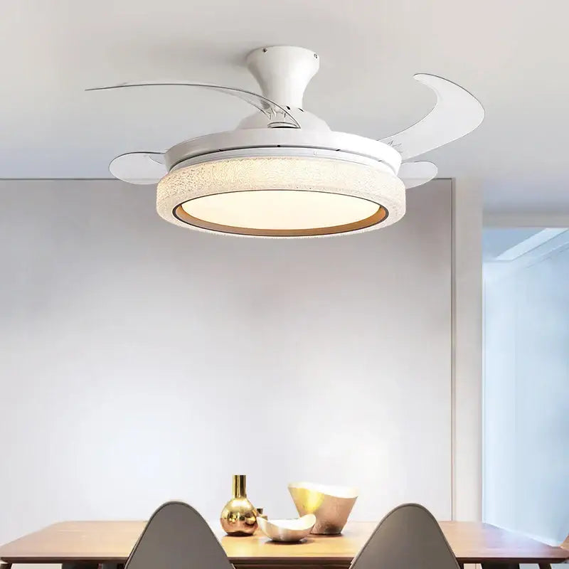 White crystal invisible chandelier led ceiling fan living room