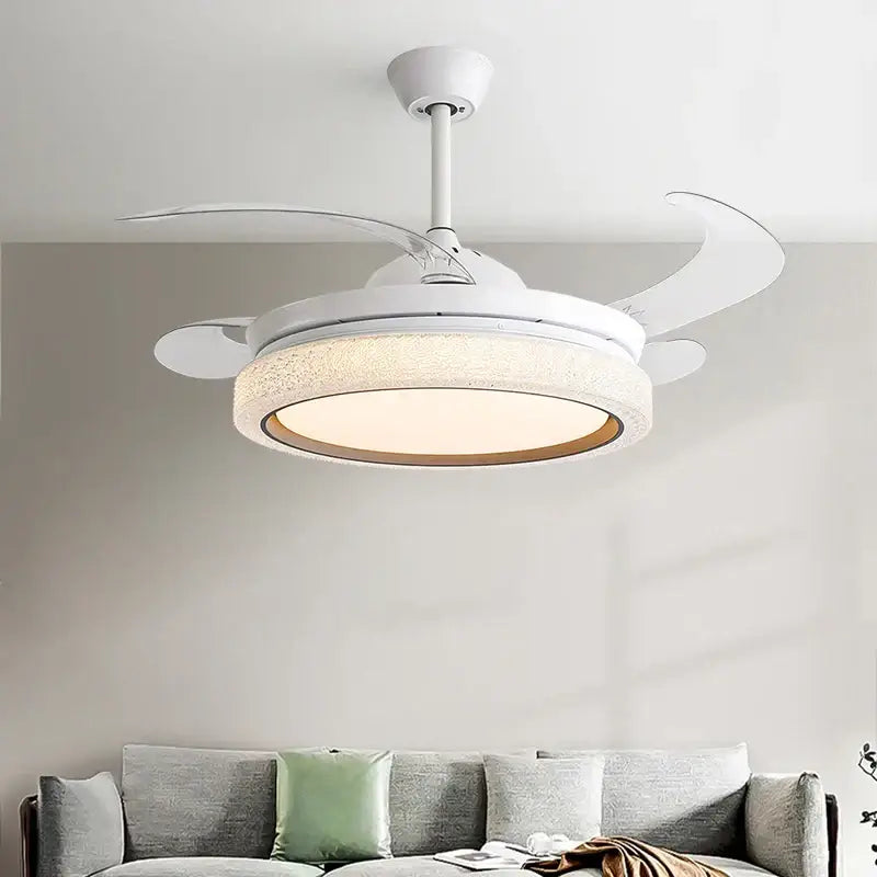 White crystal invisible chandelier led ceiling fan living room