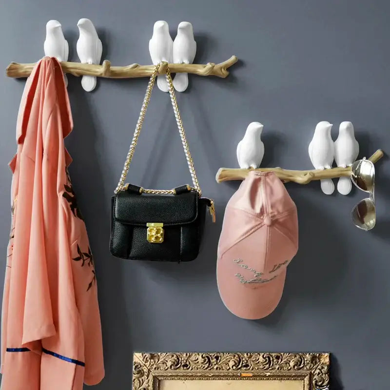 White decorbites bird resin hanger kitchen hook on wood branch