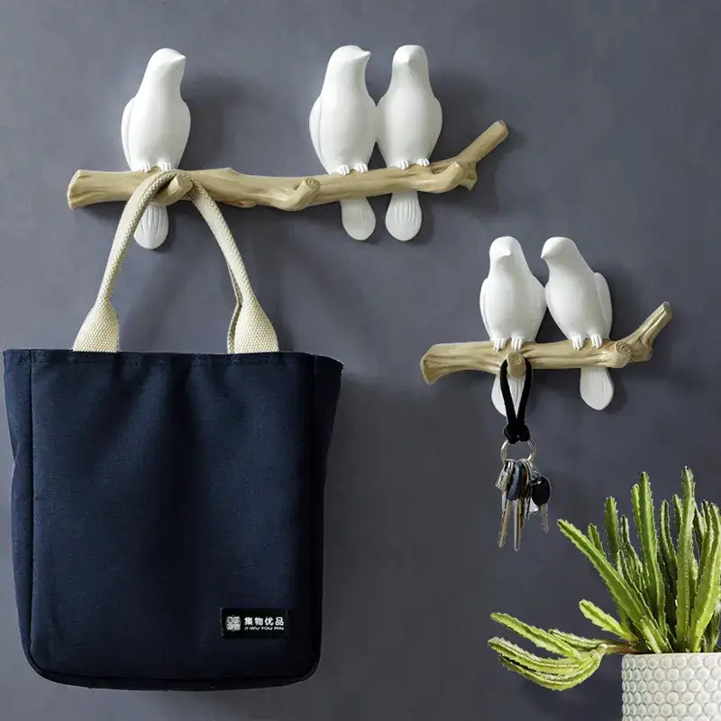 White decorbites bird resin hanger kitchen hook on wood branch