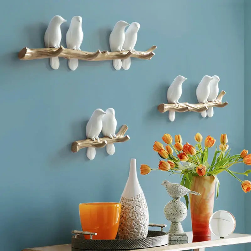 White decorbites bird resin hanger kitchen hook on wood branch