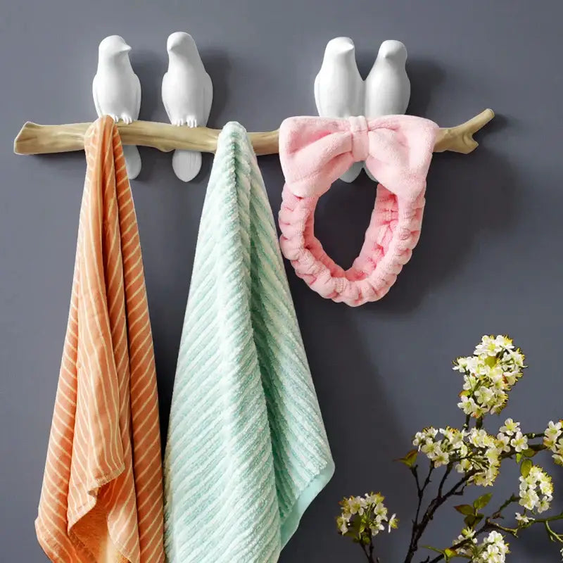 White decorbites bird resin hanger kitchen hook on wood branch