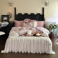 White double lace ruffles egyptian cotton bedding set bedroom