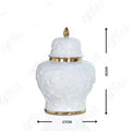 White embossed flower ceramic ginger jar – living room storage vase