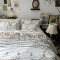 White floral embroidered cotton duvet cover set bedroom bedding