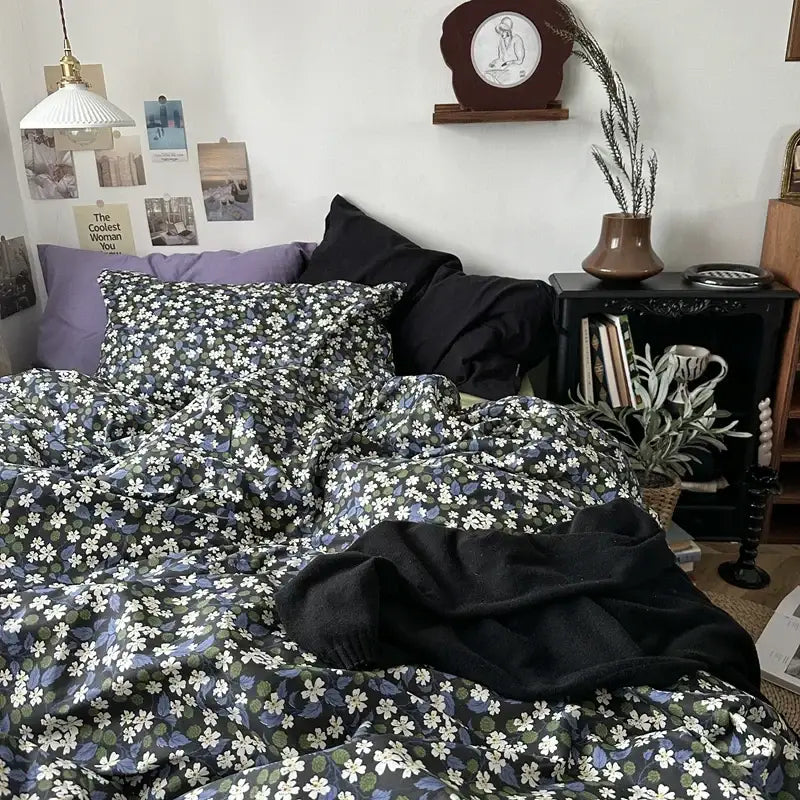 White floral embroidered cotton duvet cover set bedroom bedding