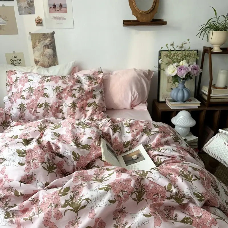 White floral embroidered cotton duvet cover set bedroom bedding