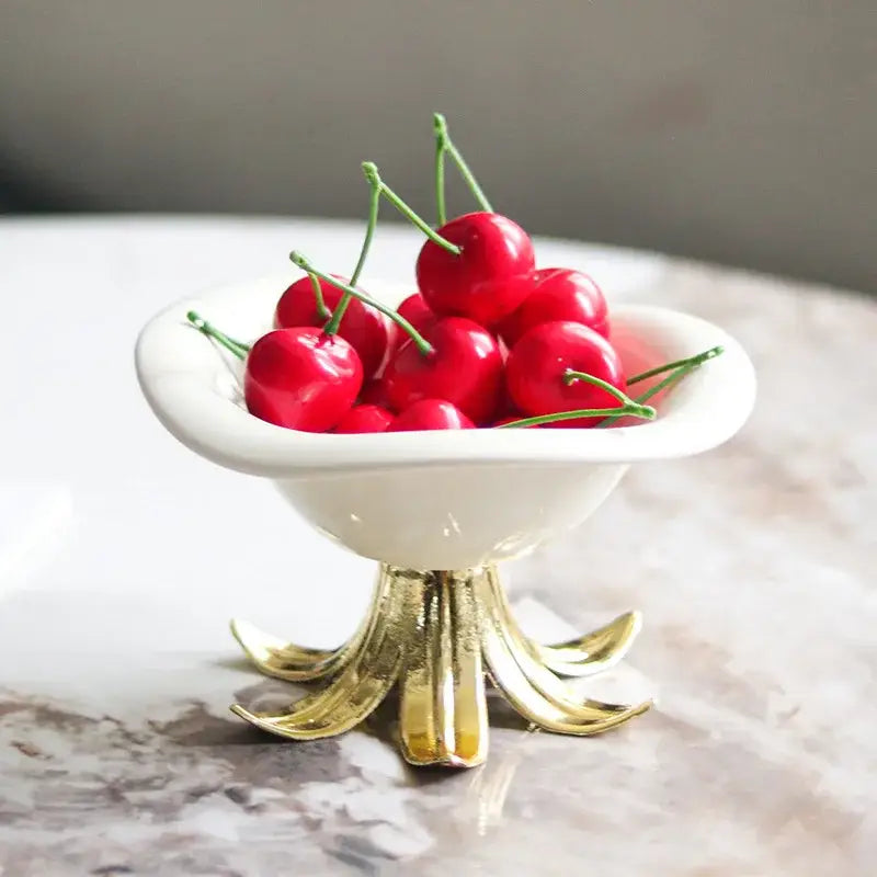 White & gold ceramic fruit plate tray bowl dining room centerpiece