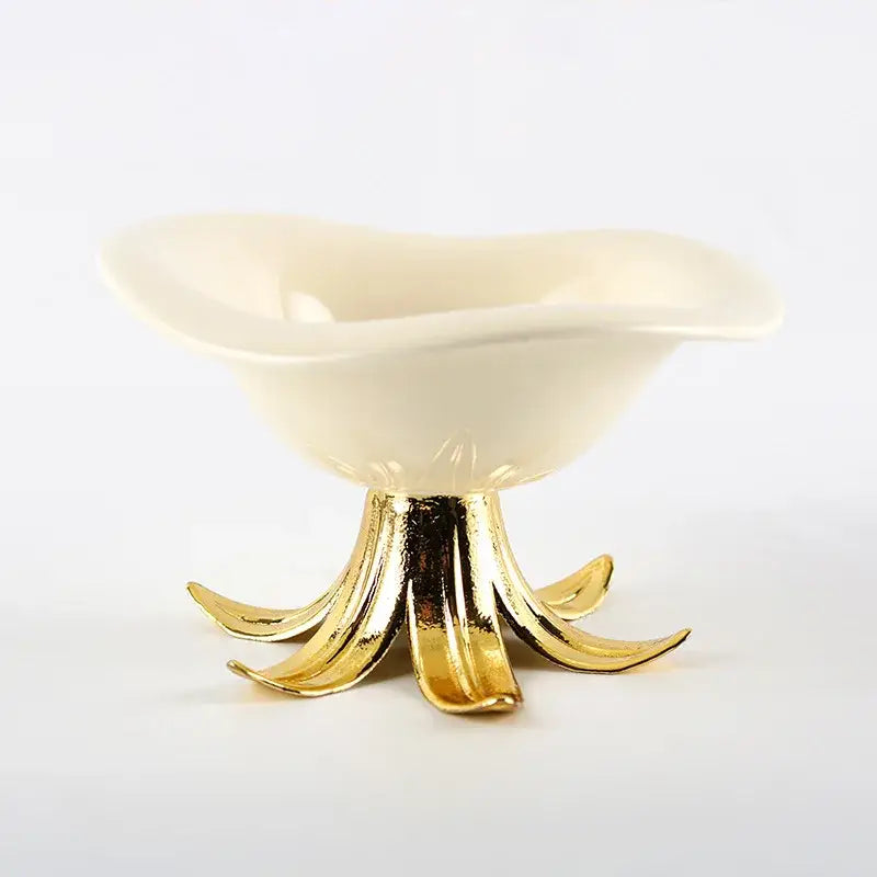White & gold ceramic fruit plate tray bowl dining room centerpiece