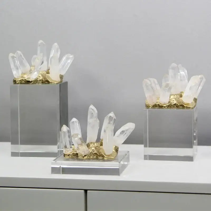 White quartz crystal stone marble ornament set living room decor