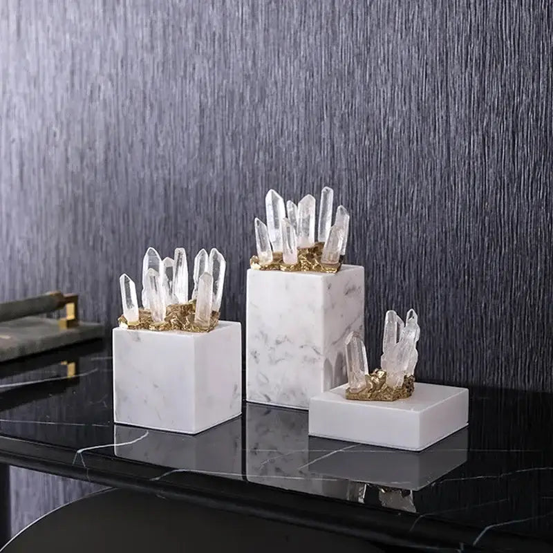 White quartz crystal stone marble ornament set living room decor