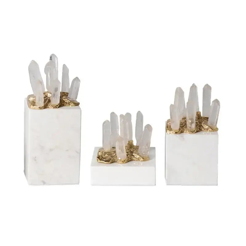 White quartz crystal stone marble ornament set living room decor