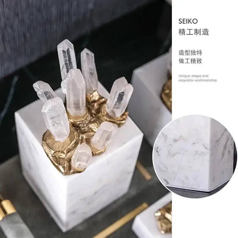 White quartz crystal stone marble ornament set living room decor