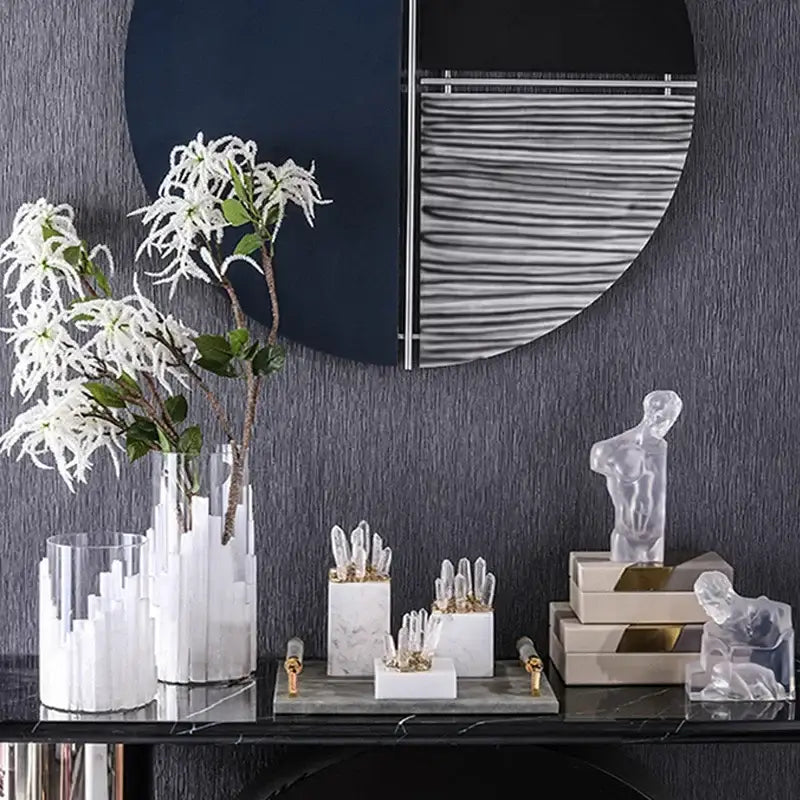 White quartz crystal stone marble ornament set living room decor