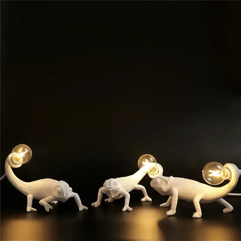 White resin chameleon night light – bedroom reading lamp