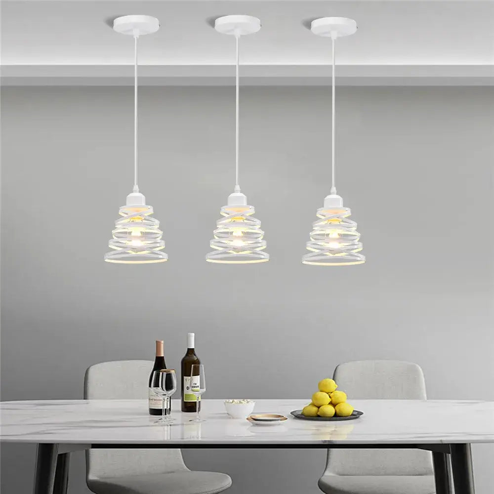White spiral iron cage ring pendant light kitchen living room
